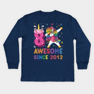 Awesome Since 2012 Dabbing Unicorn Shirt 8th Birthday Party Kids Long Sleeve T-Shirt